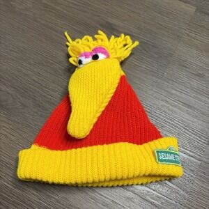 Vintage Sesame Street Big Bird Kids Size Beanie Cap Muppet Winter Knit Hat 80s